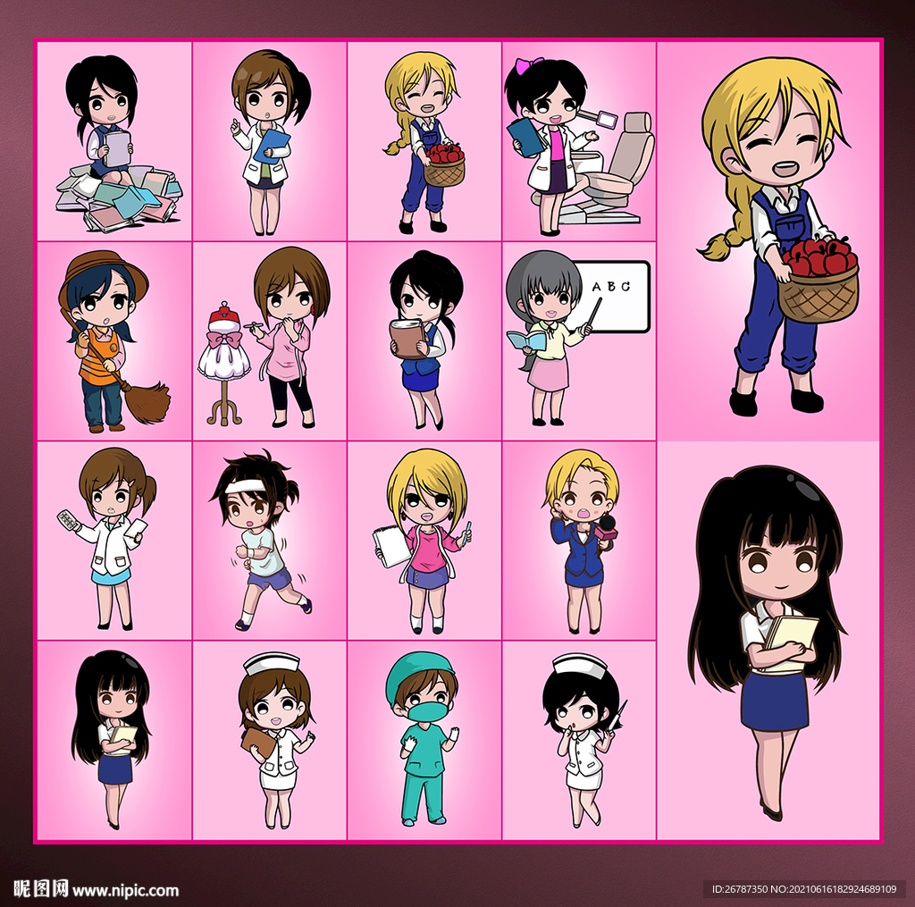 矢量多角色卡通女孩系列