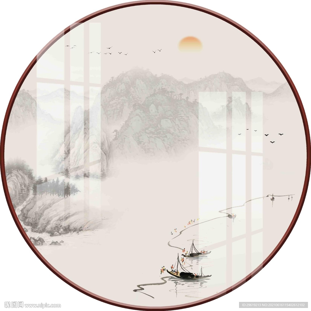 新中式圆形装饰画图片