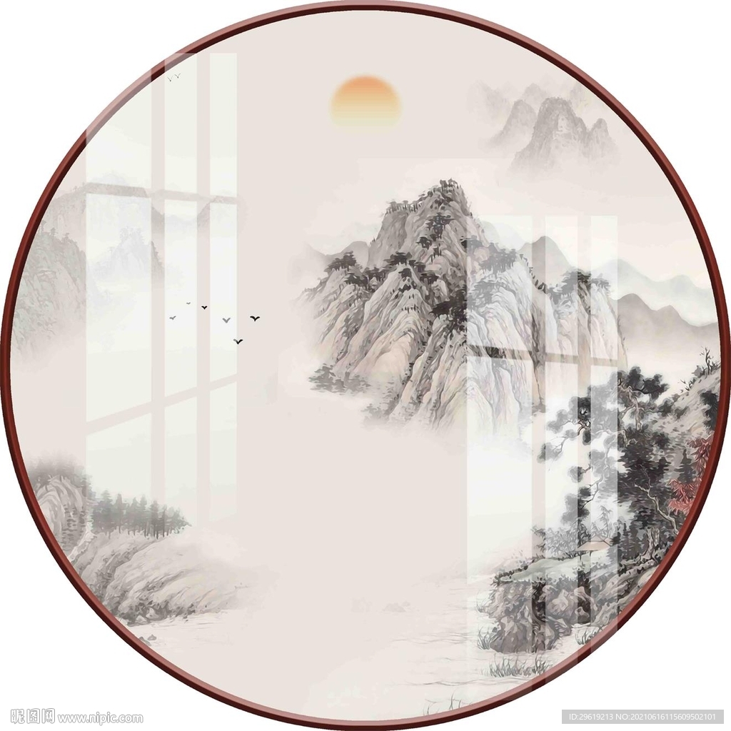 新中式圆形装饰画图片
