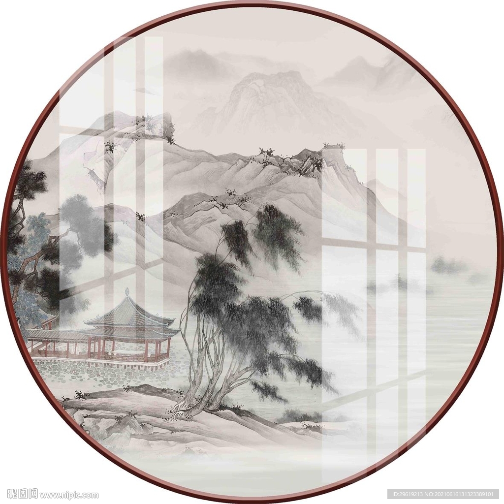 新中式圆形装饰画图片