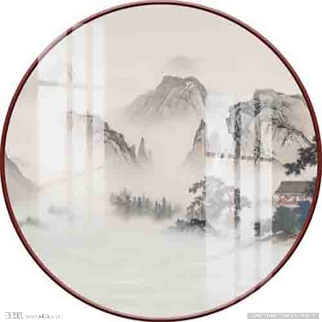 新中式圆形装饰画图片