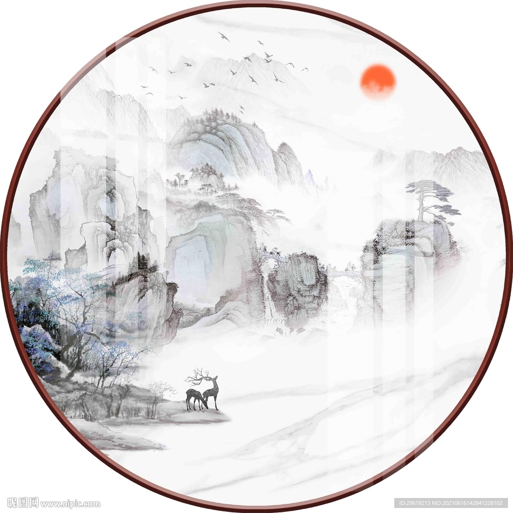 新中式圆形装饰画图片