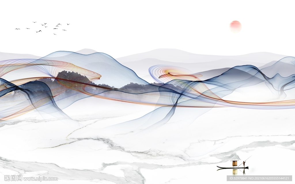 线条唯美客厅山水 TIF分层