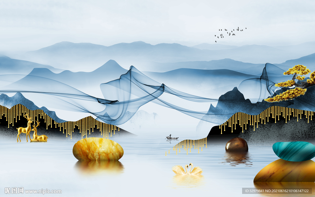 高档唯美客厅山水 TIF分层