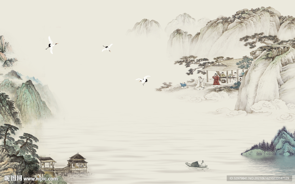 国画 唯美客厅山水 TIF分层