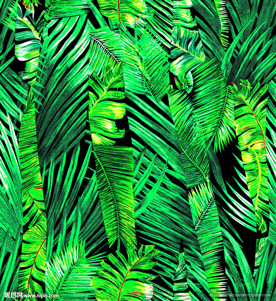 热带树叶 数码印花图征