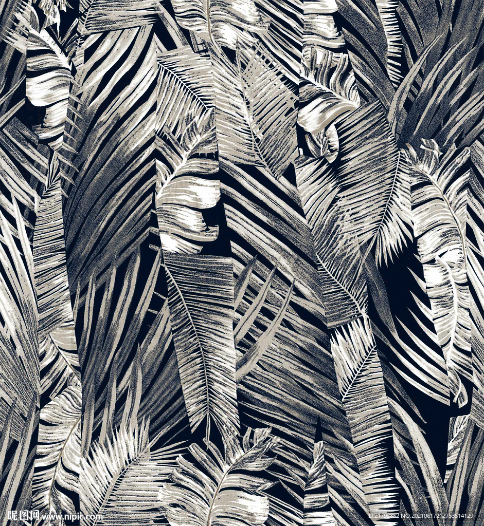热带雨林树叶 数码印花图片