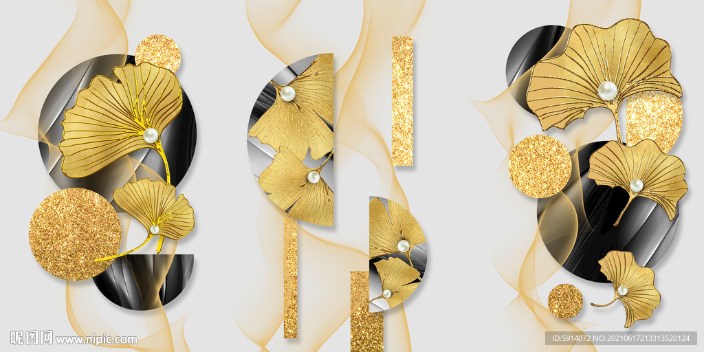 装饰画 晶瓷画 杏叶 线条