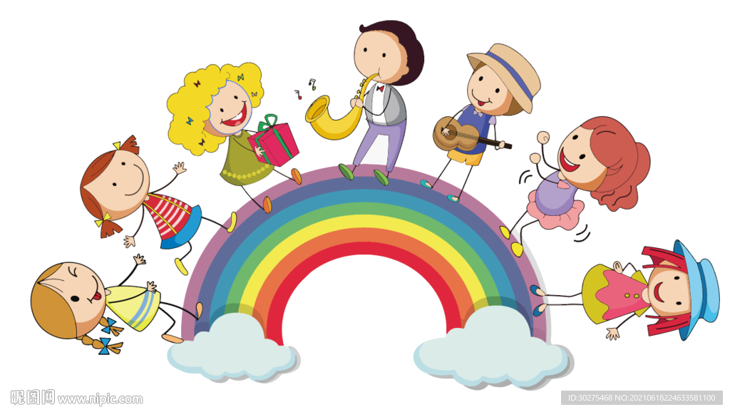 彩虹上作乐的孩童