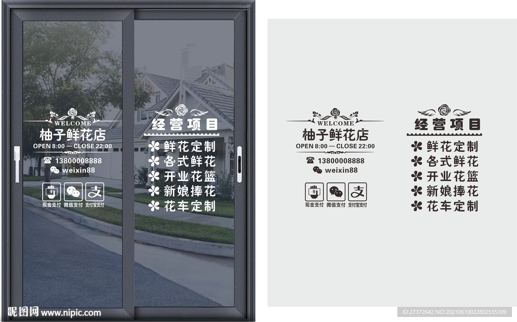 鲜花店营业玻璃贴