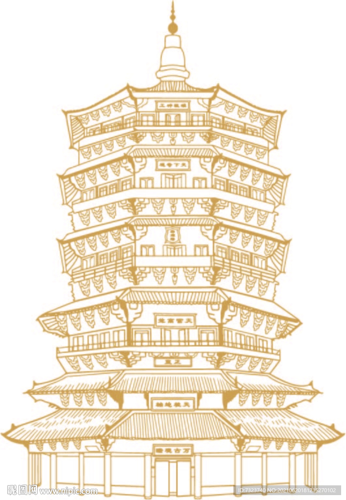 应县木塔线条结构图