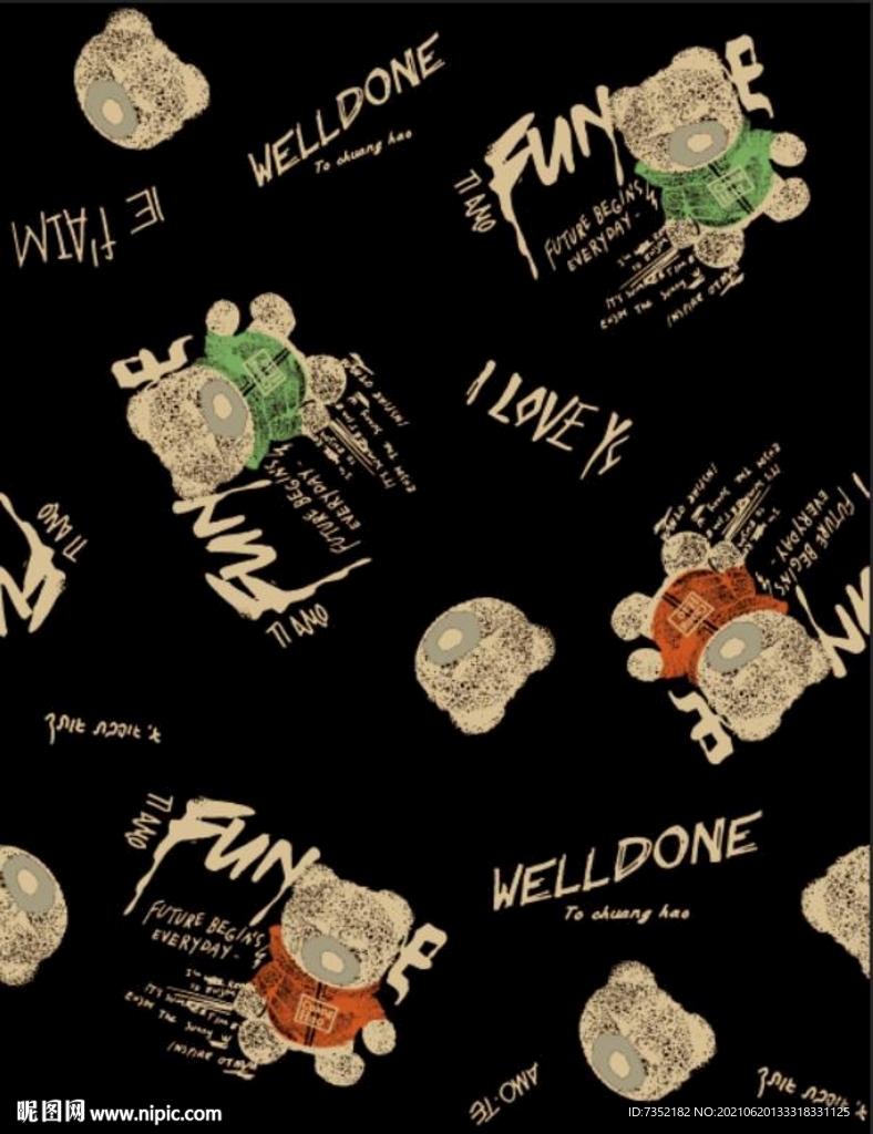 小熊 FUN 英文 胶印 黑色