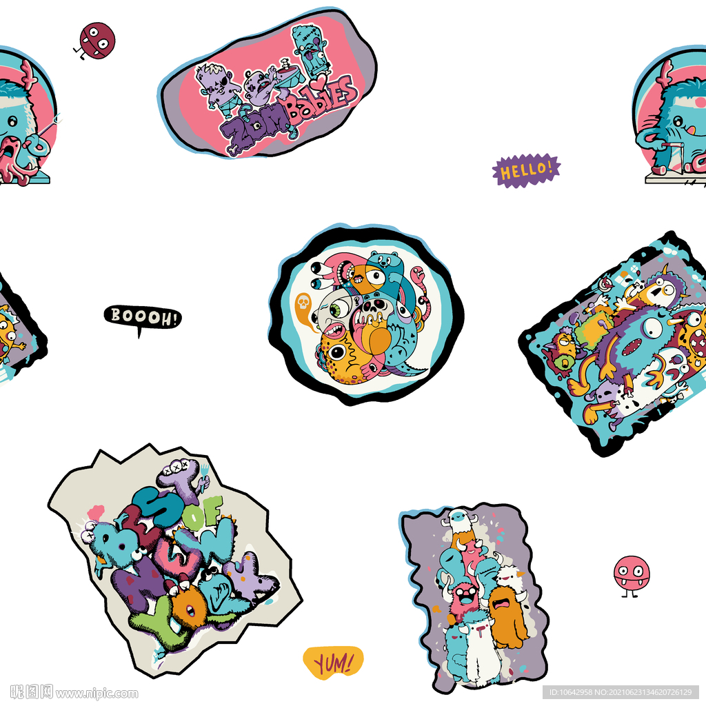 小怪兽四方连续图案