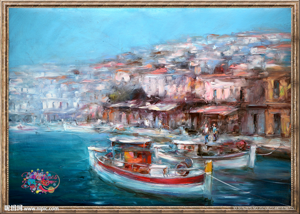 大牌印花油画水彩小镇