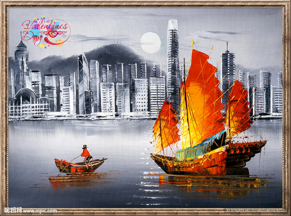 大牌印花油画水彩小镇