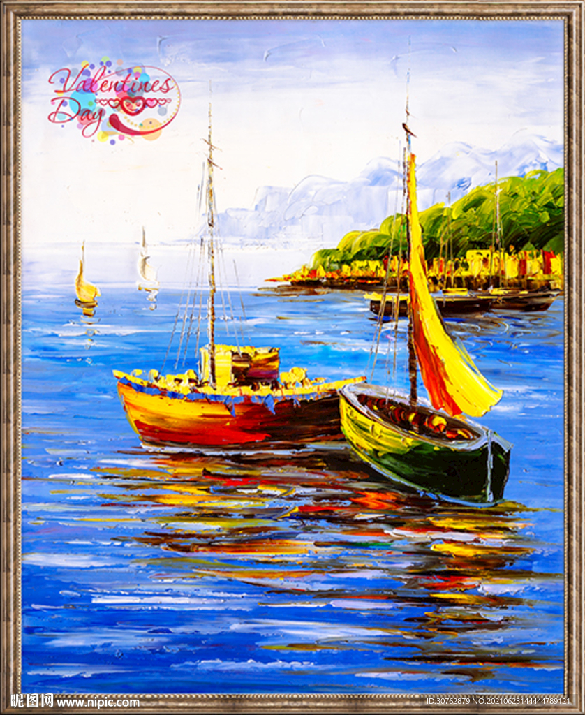 大牌印花油画水彩小镇