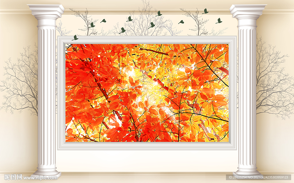 简约小树小鸟电视背景墙