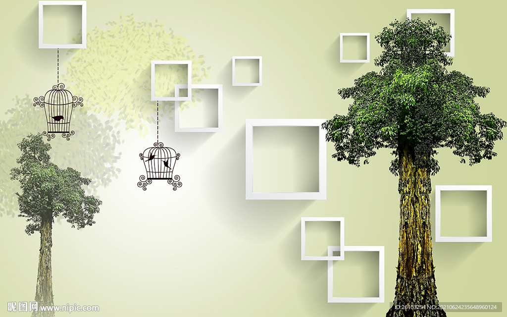 简约小树框框电视背景墙