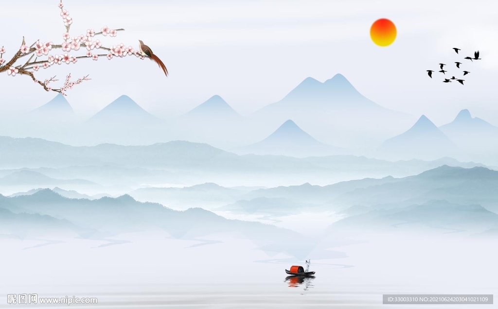 新中式山水背景墙