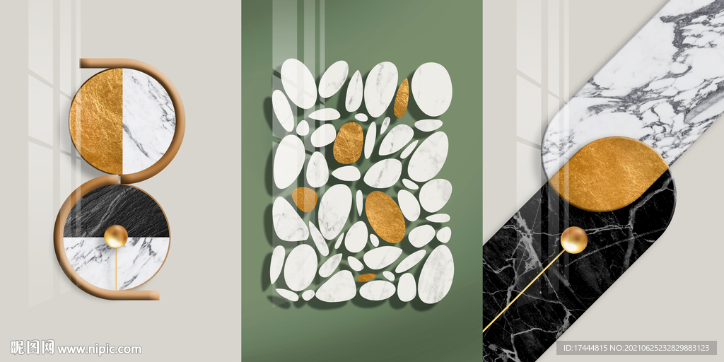 北欧抽象橄榄绿几何客厅装饰画