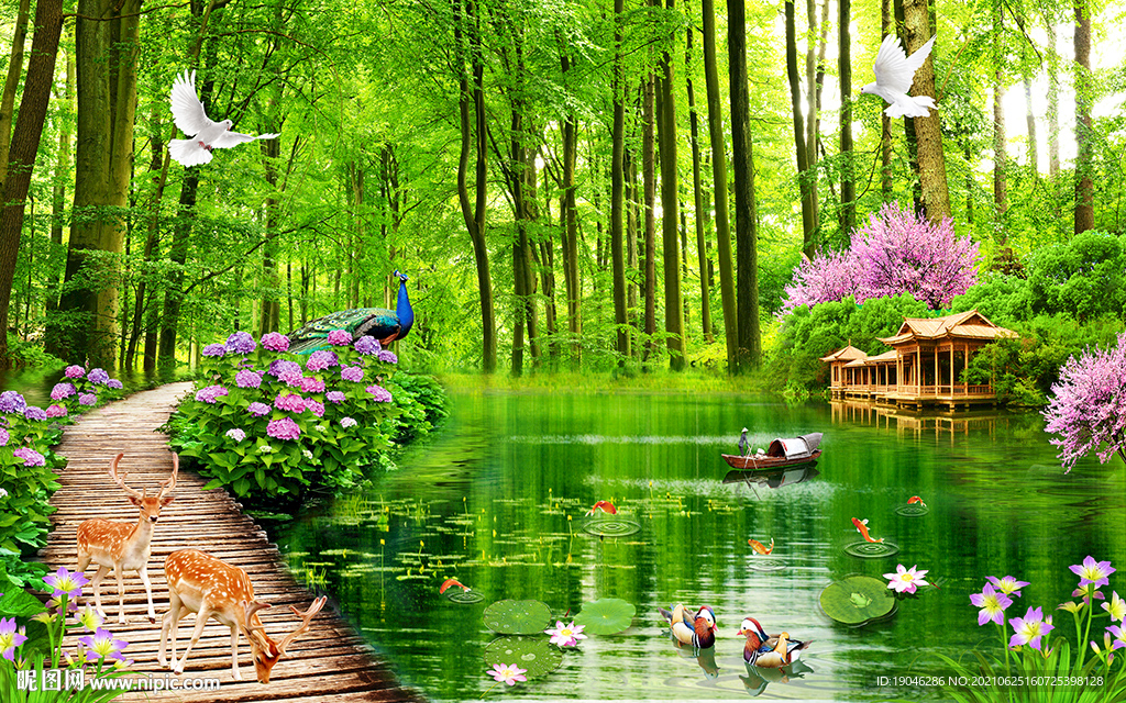 树林独木桥风景背景墙