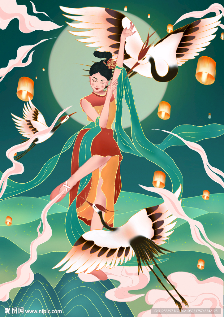 舞动中秋包装插画