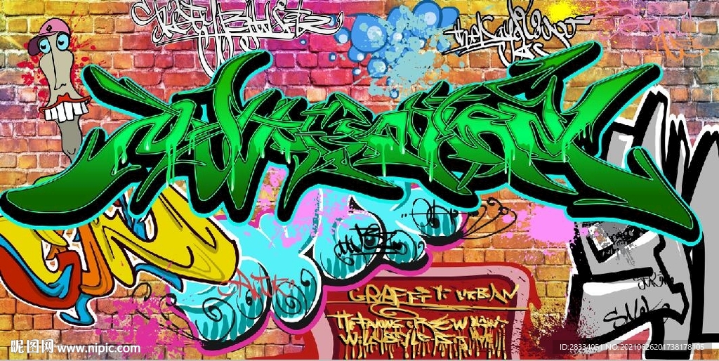 欧美风头涂鸦餐饮酒吧背景墙壁画