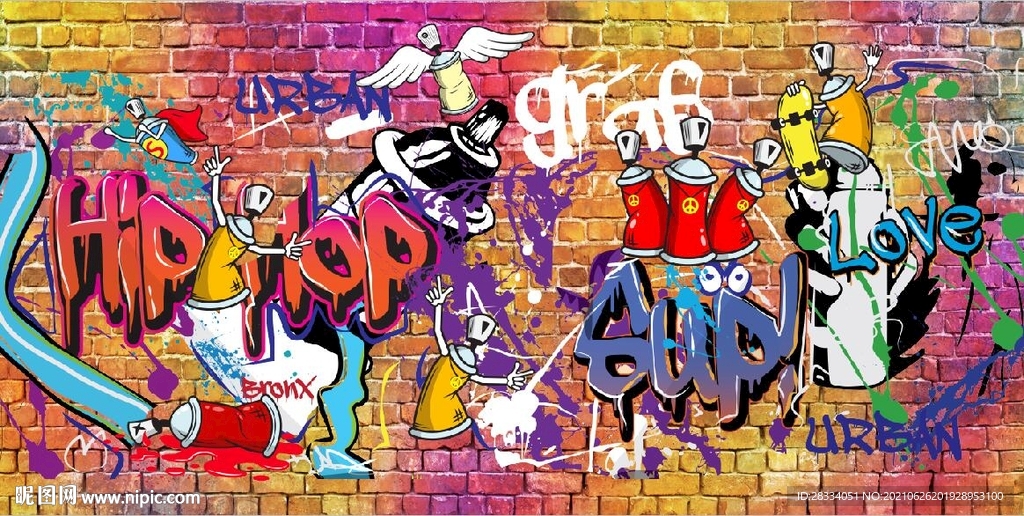 欧美风头涂鸦餐饮酒吧背景墙壁画