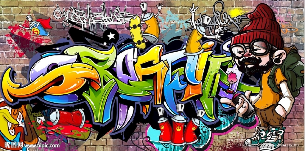 欧美风街头抽象涂鸦酒吧餐饮壁画