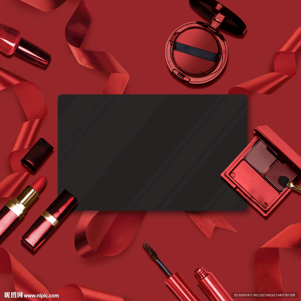 红色化妆品口红海报模板