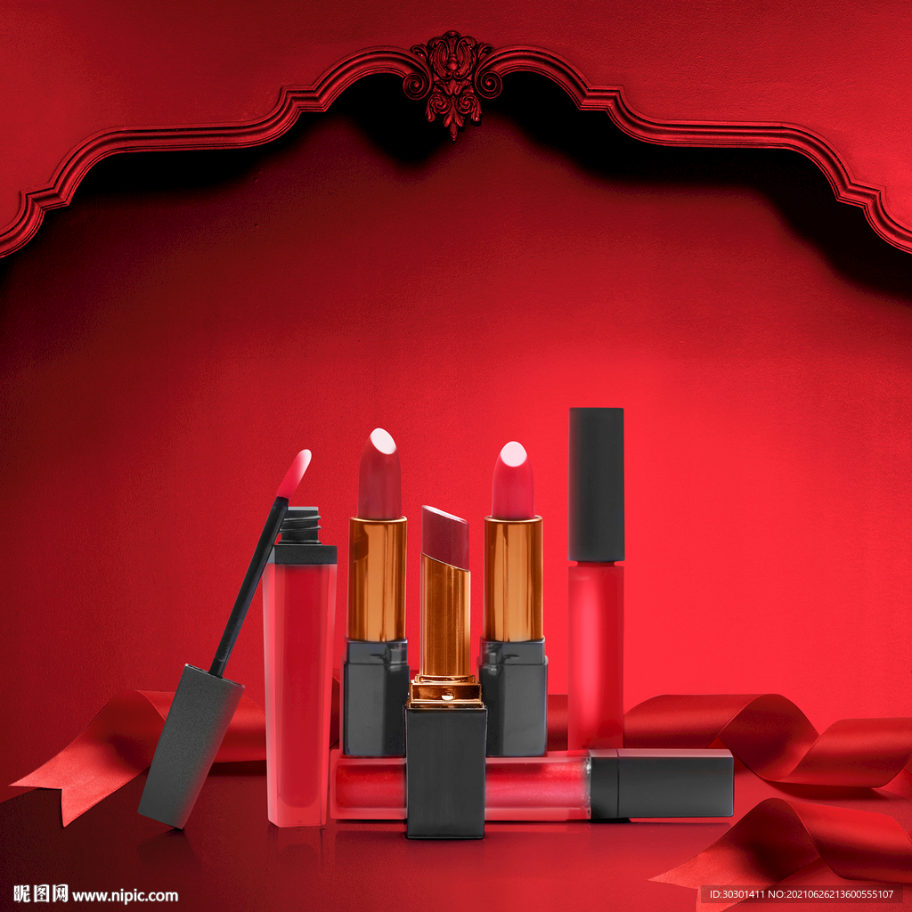 口红化妆品场景素材背景模板