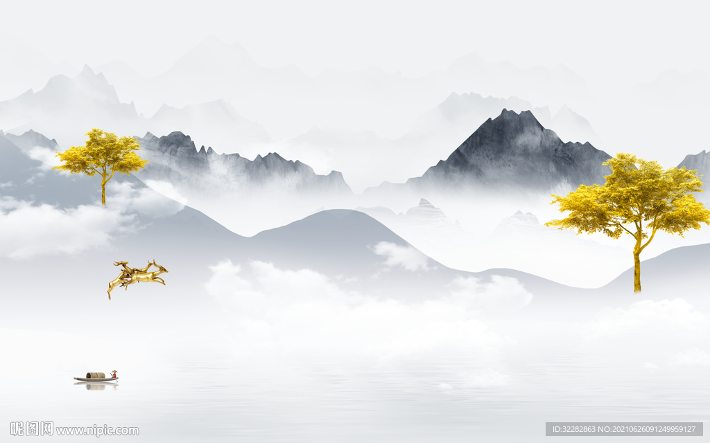 新中式新山水画 文件TIF分层