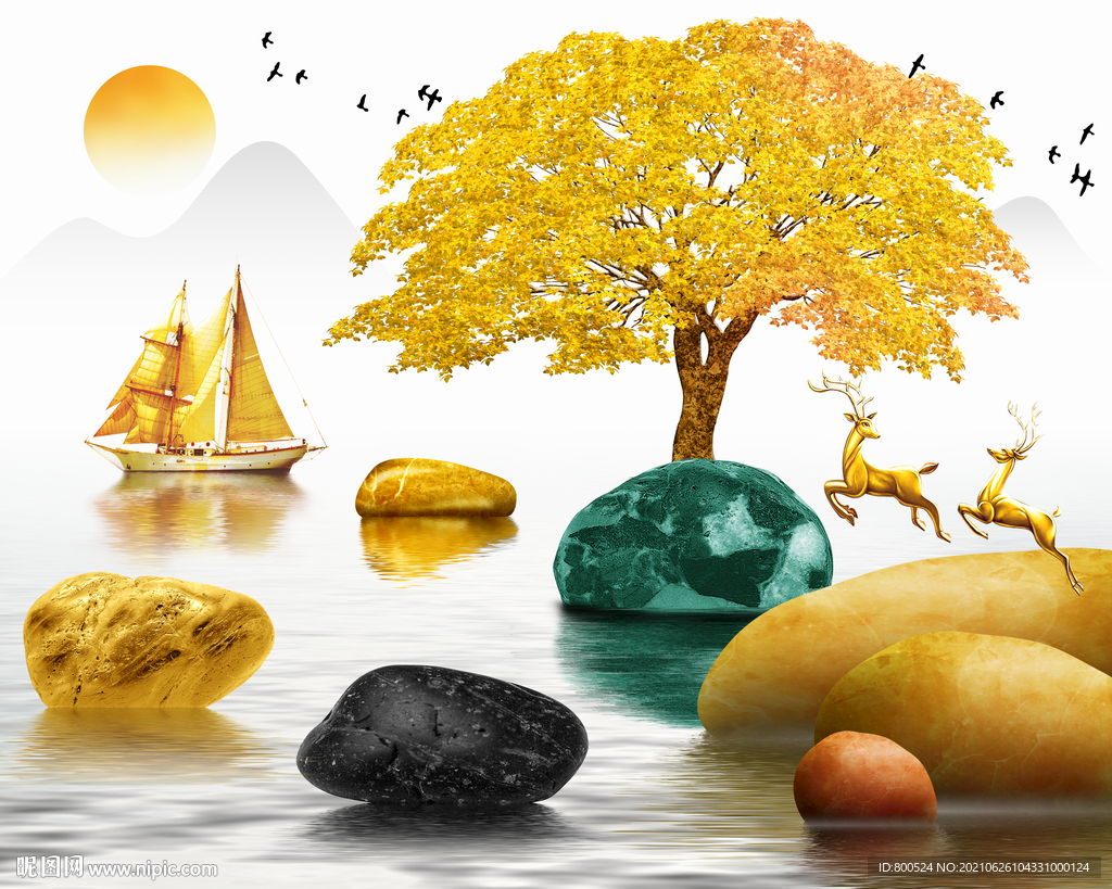 石来运转山水电表箱装饰画