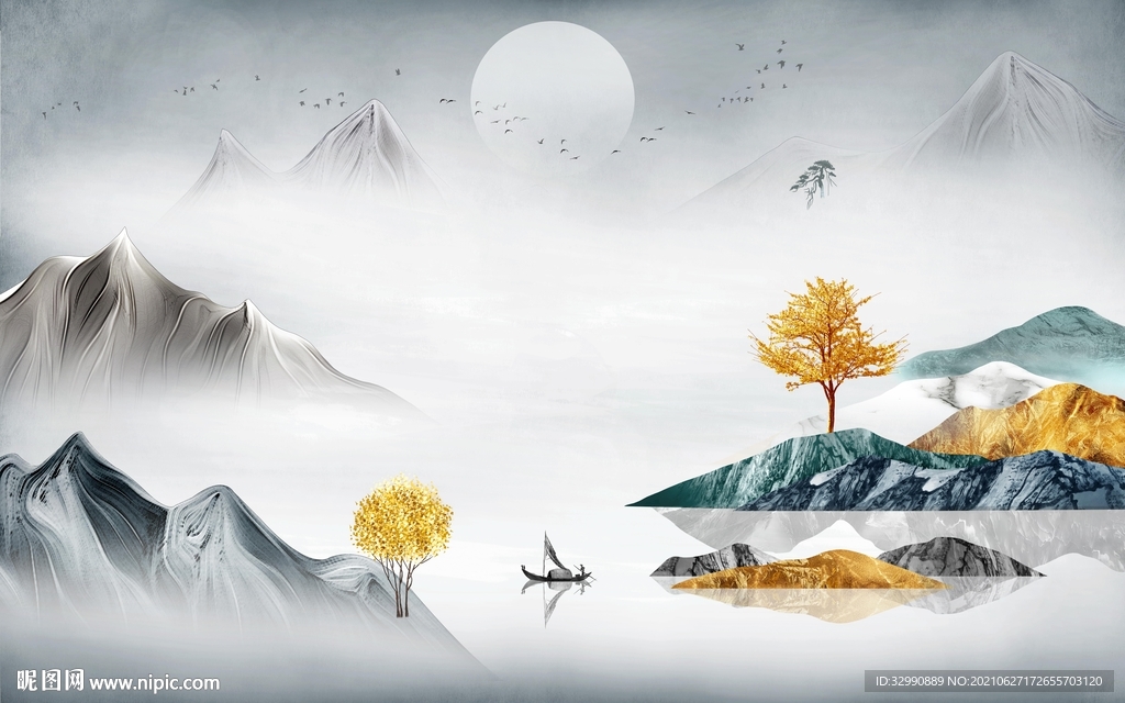 最新中式无框画 文件分层 