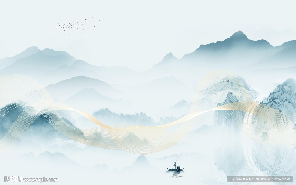 大气新中式无框画 文件分层 