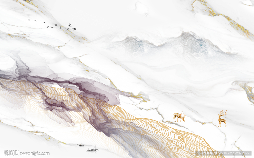 简约新中式无框画 文件分层 