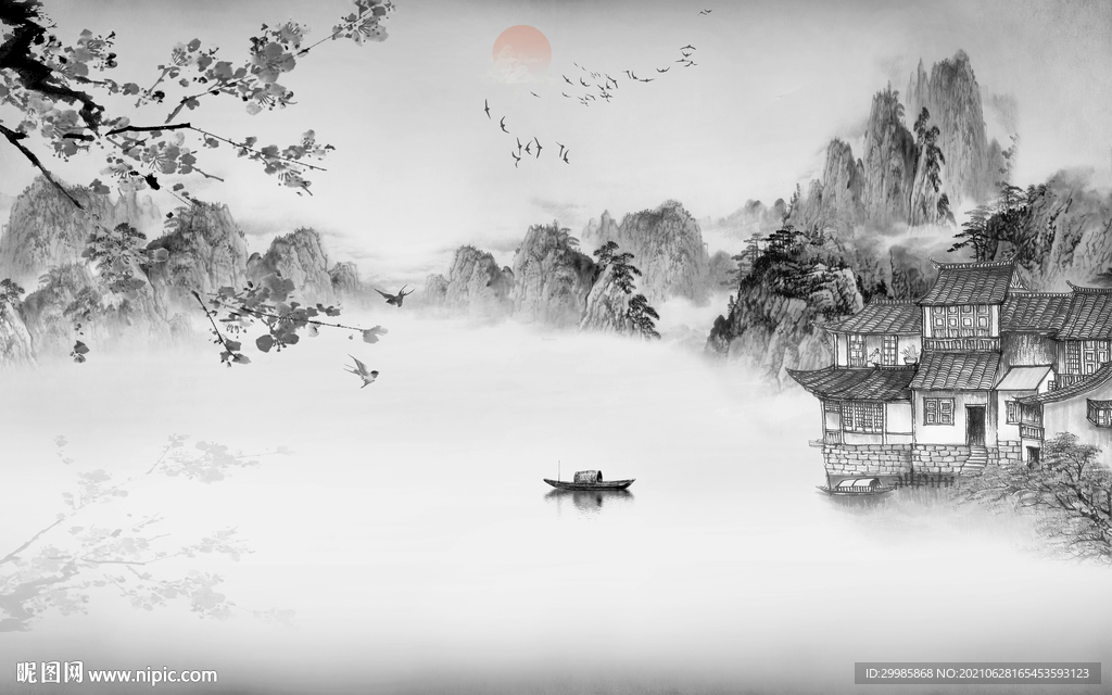 背景墙新式山水 tif分层画 