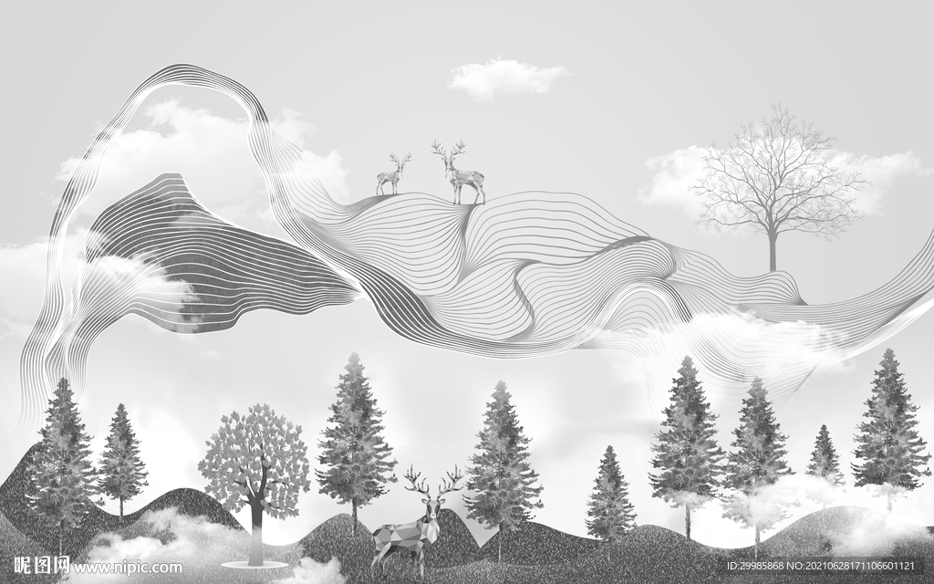 简约 新式山水 tif分层画 