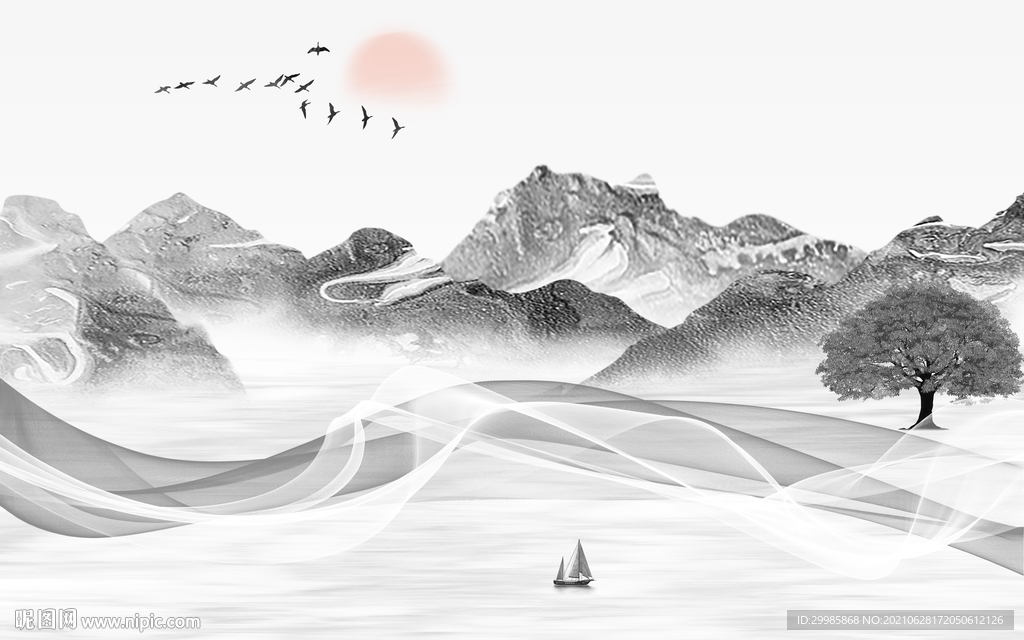 中国风新式山水 tif分层画 