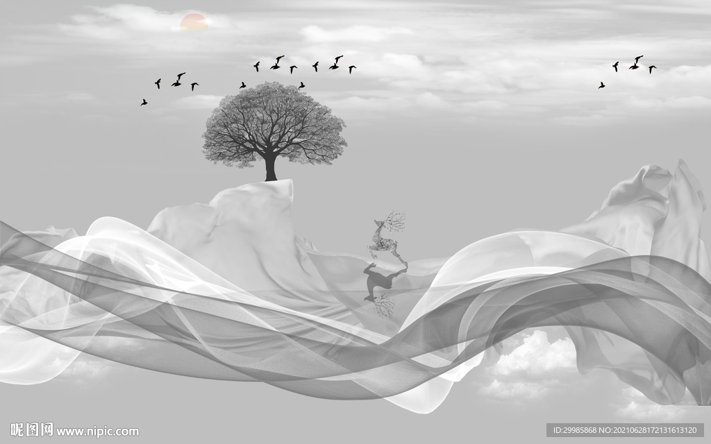 客厅灰色山水 tif文件分层