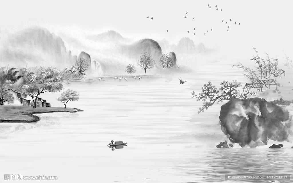 高端 新式山水 tif分层画 