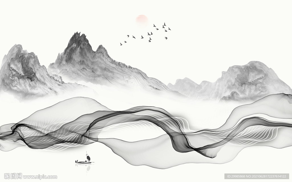 无框画灰色山水 tif文件分层