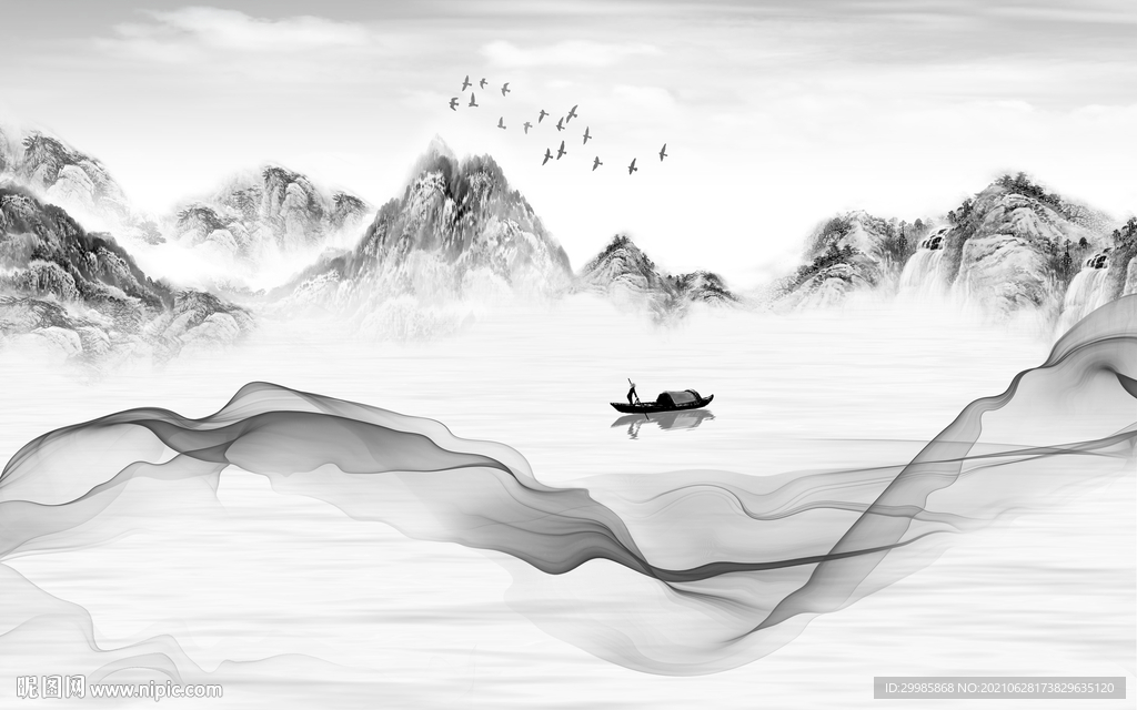 中式灰色山水 tif文件分层