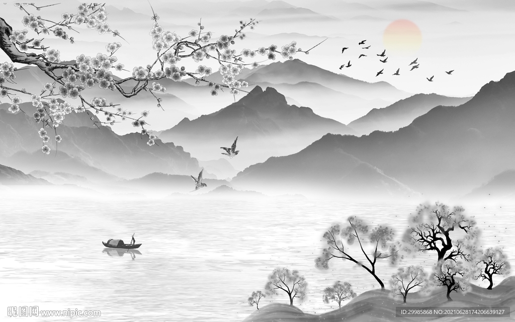 别墅灰色山水 tif文件分层