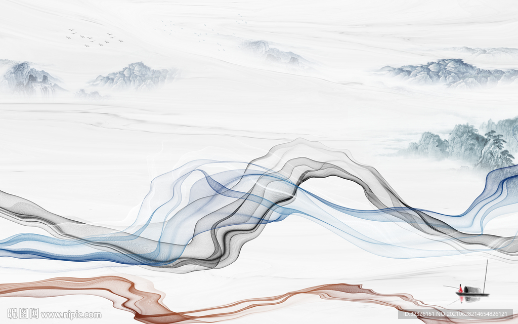 大气中式山水 tif文件分层