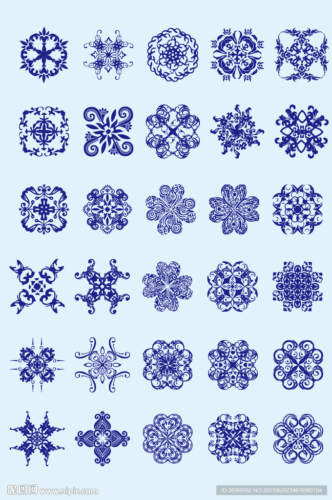 AI中式矢量古圆形方形花纹