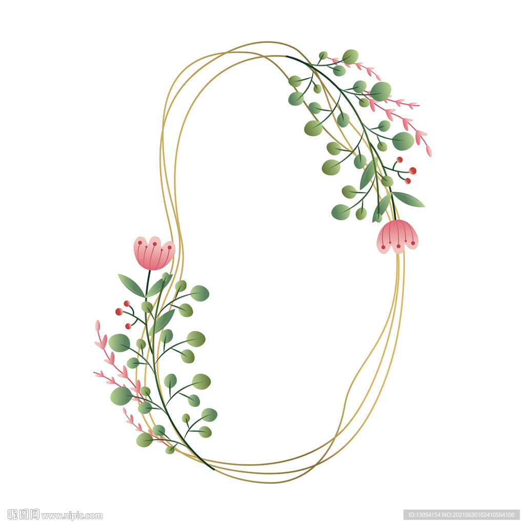 植物花卉小清新不规则几何金色边