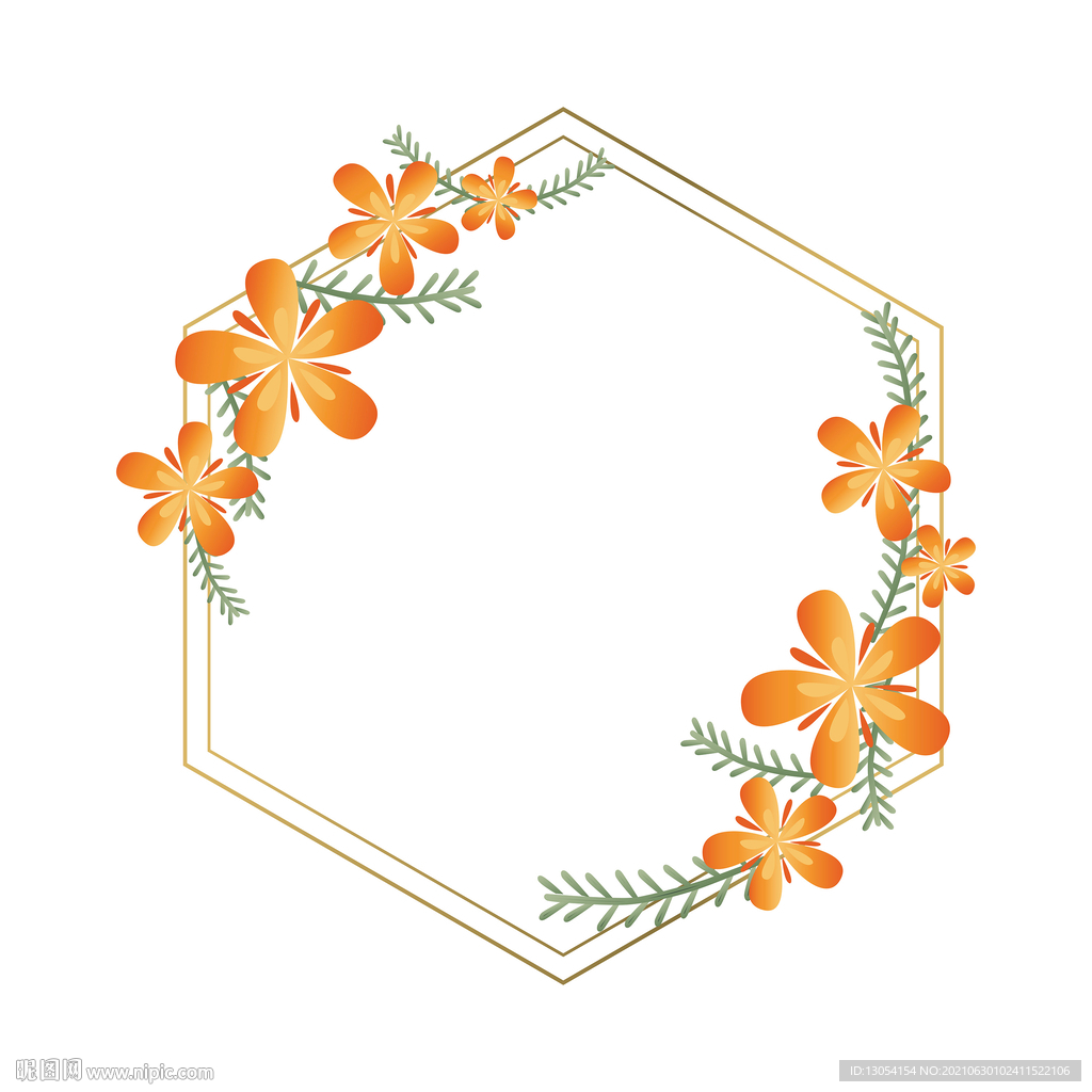 黄色花朵金色几何线条边框