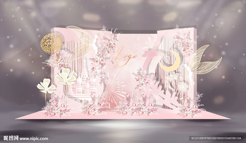 浪漫唯美粉色城堡婚礼留影迎宾区