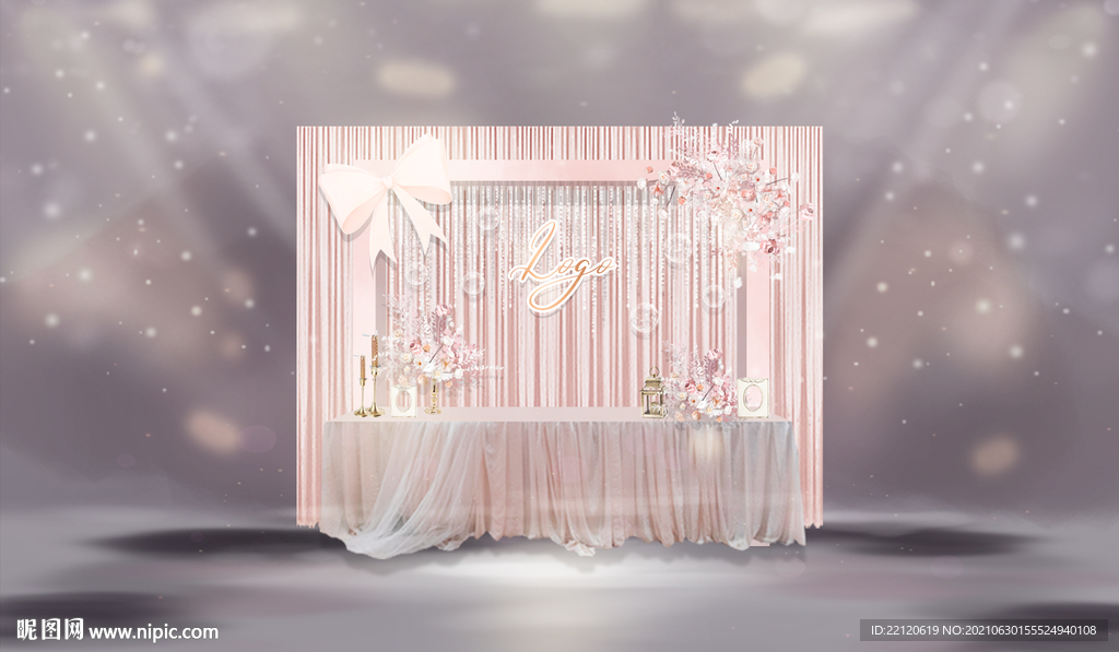 浪漫唯美蝴蝶结粉色婚礼签到区